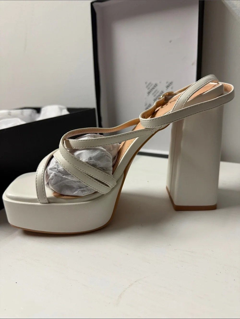 White Chunky Heel Platform Sandals for Women